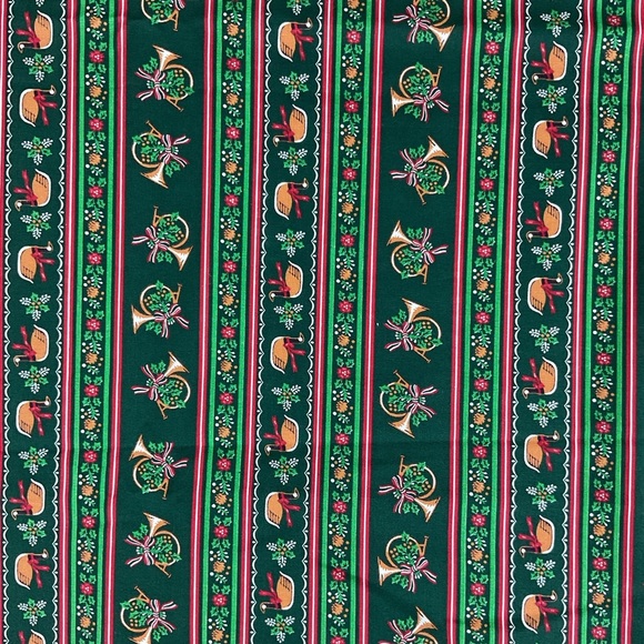 Vintage Wamsutta Hallmark green holiday geese French horn cotton fabric - Picture 1 of 4